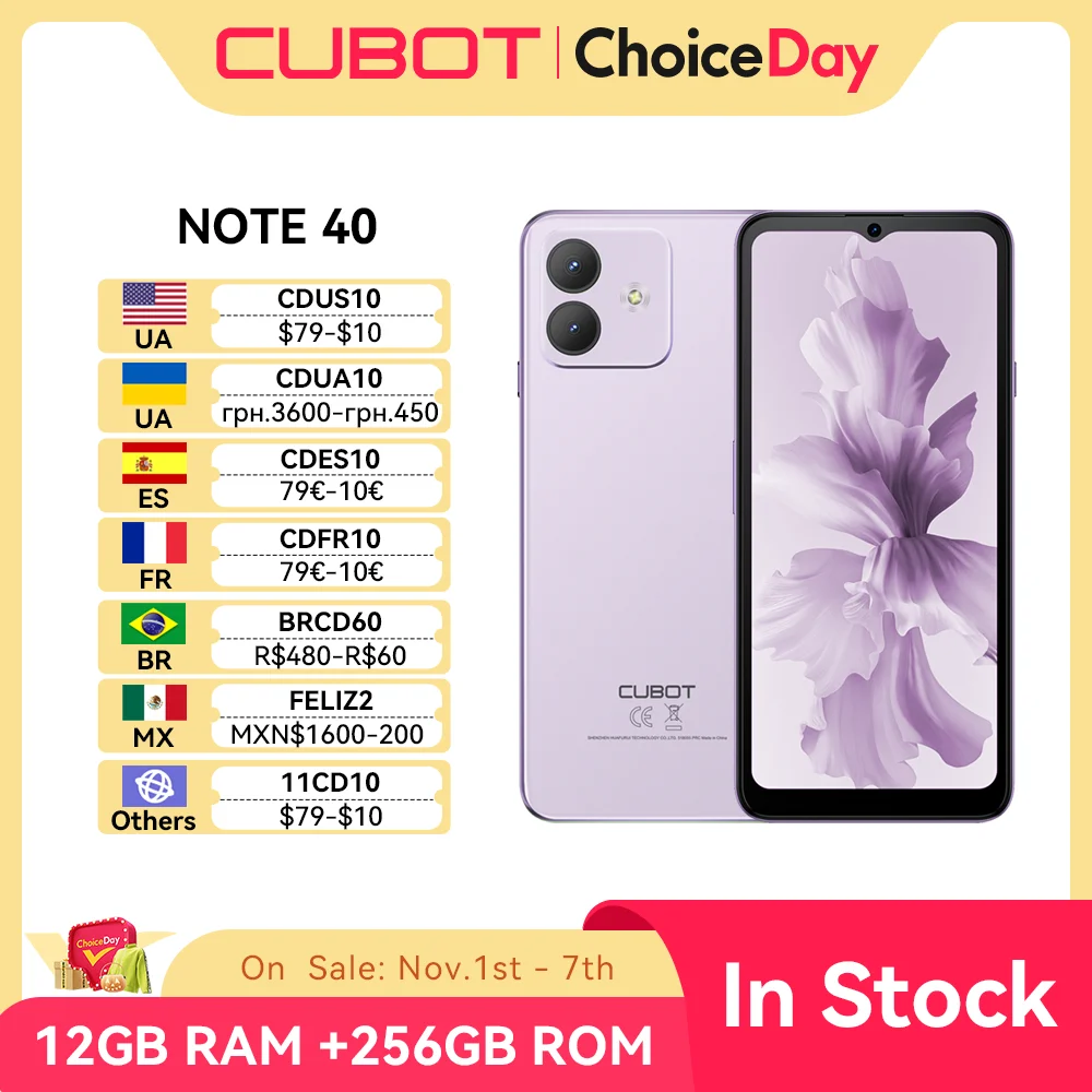 Cubot Note 40 Smartphone, 12GB RAM (6GB+6GB Extended) + 256GB ROM, 50MP Main Camera, 6.56