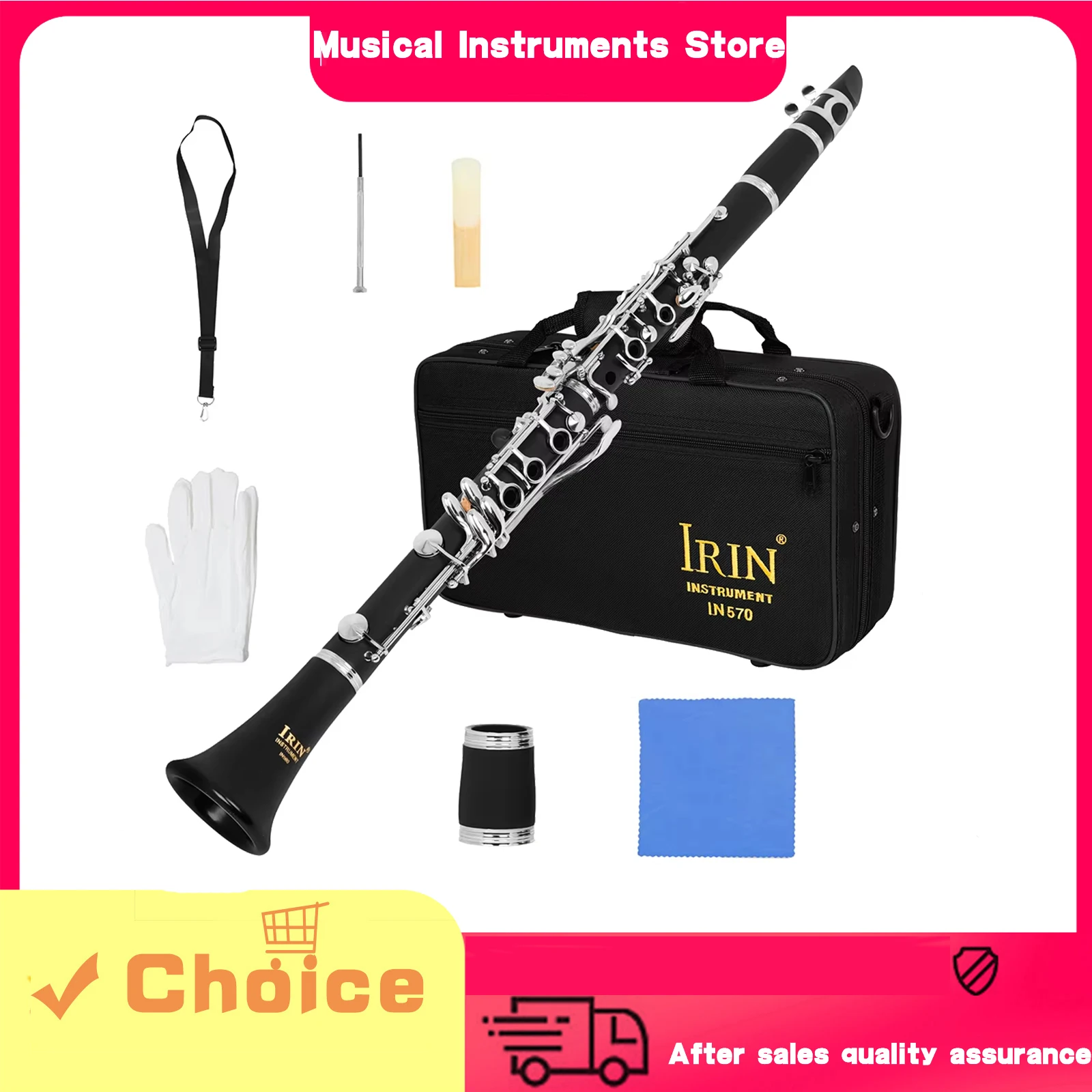 IRIN Clarinet Bb Clarinet 6 Rings 17 Keys Bakelite Blackwinds Professional Clarinet Woodwind Instruments Double Regulator