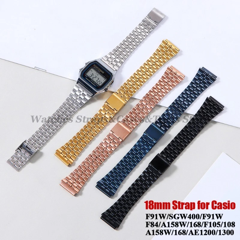 18mm Stainless Steel Watch Strap for CASIO F-91W/A158/A159/A168/F105/F108/AE1200/1300 Watch Bands Metal Bracelets for Man Women