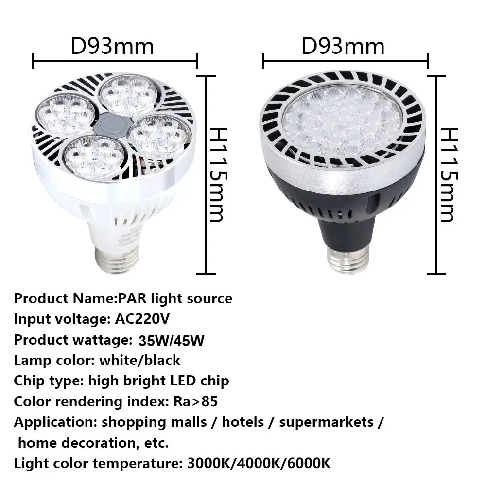 Bombilla LED PAR30 de 35W/45W E27, Súper Brillante, Ahorro de Energía, 220V, Foco, Luz Diurna, Proyector, Iluminación