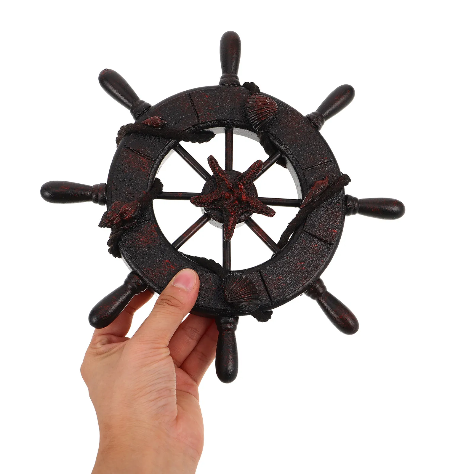 Mediterranean Nautical Ship Steering Wheel Wooden Rudder Wall Hanging for Beach Bathroom Coastal Home Decor Wall Art Rudder