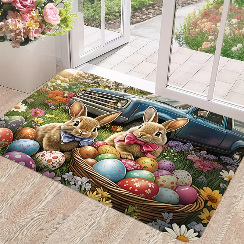 

Easter Bunny Doormat, Cartoon Non-Slip Entryway Rug, Easy Clean Floor Mat for Home, Spring Holiday Decor