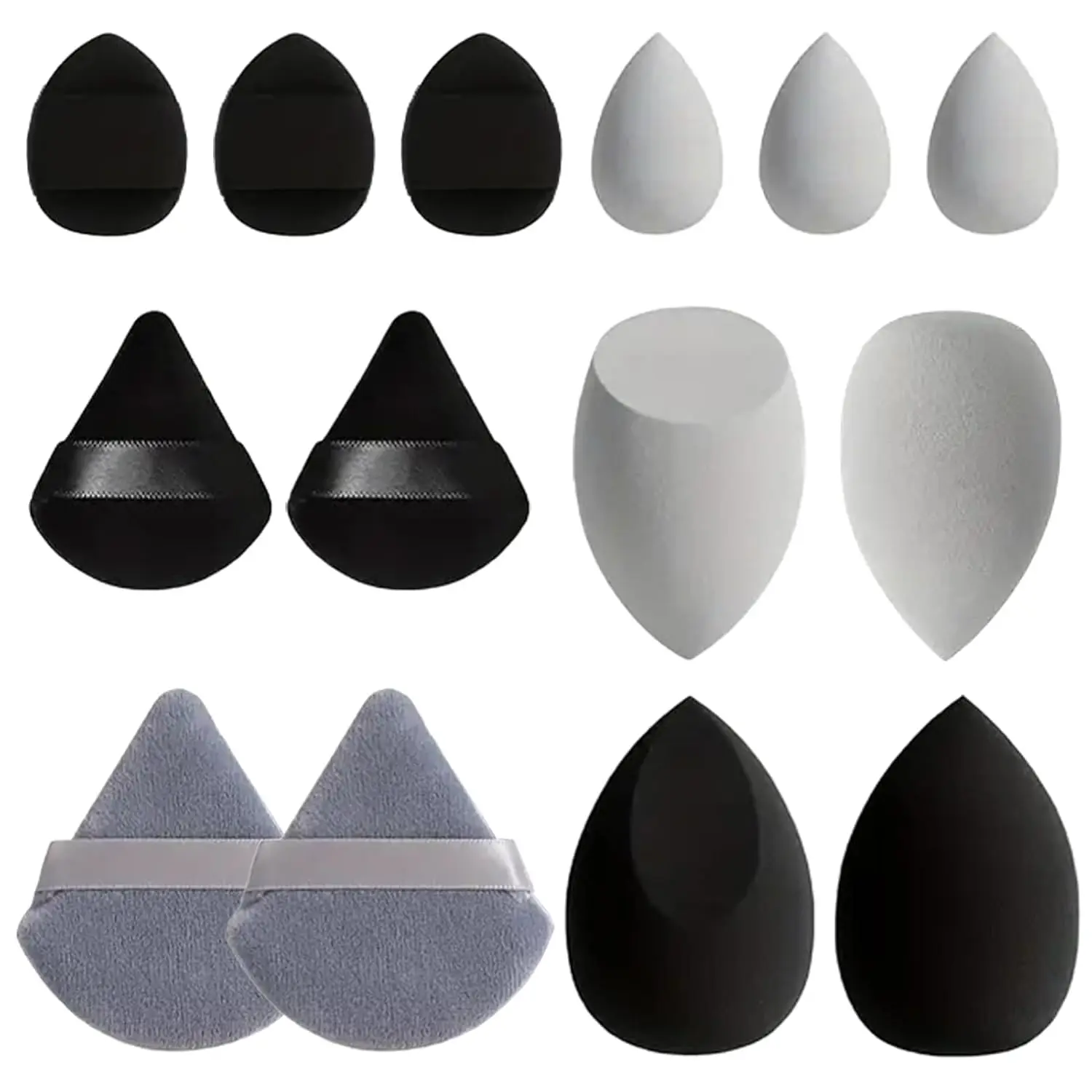 14個入り ハイブリッドメイクアップスポンジ＆パウダーパフセット - 親水性ラテックスフリーファンデーション＆ルースパウダー |   ビーガンオイルフリービューティーツール