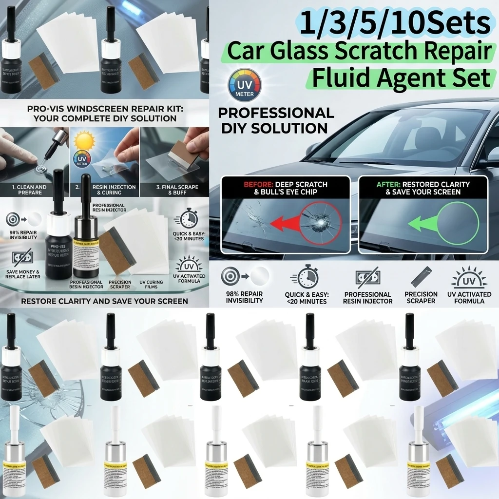 Car Glass Scratch Repair Fluid Agent Set Windscreen Window Glass Nano Scratch Crack CrackResin Repair Agent Tool 1/3/5/10Sets