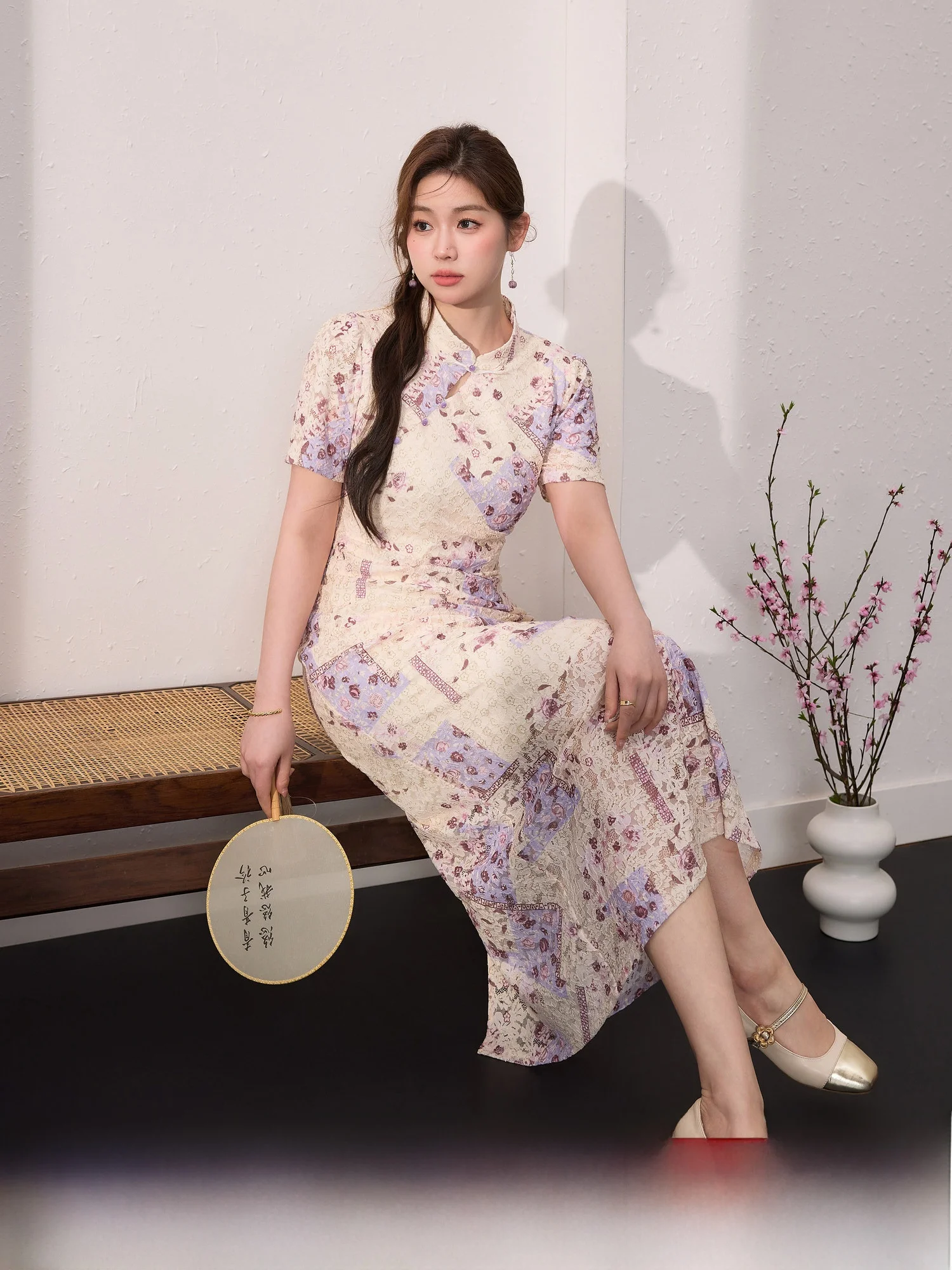

Ele plus Size Lace Print Qipao Dr Slimming Chinese Sle Summer New Arrival Blue Language Women's Faion High Waist A...