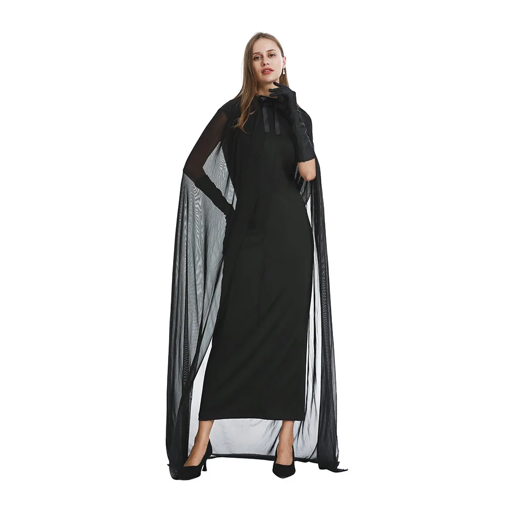 Vampir Cosplay Spiel Kostüm Horror Dämon Geist Braut schwarz Gaze Maxi kleid Halloween Hexen umhang mittelalter lichen Hexen schleier vier Stück