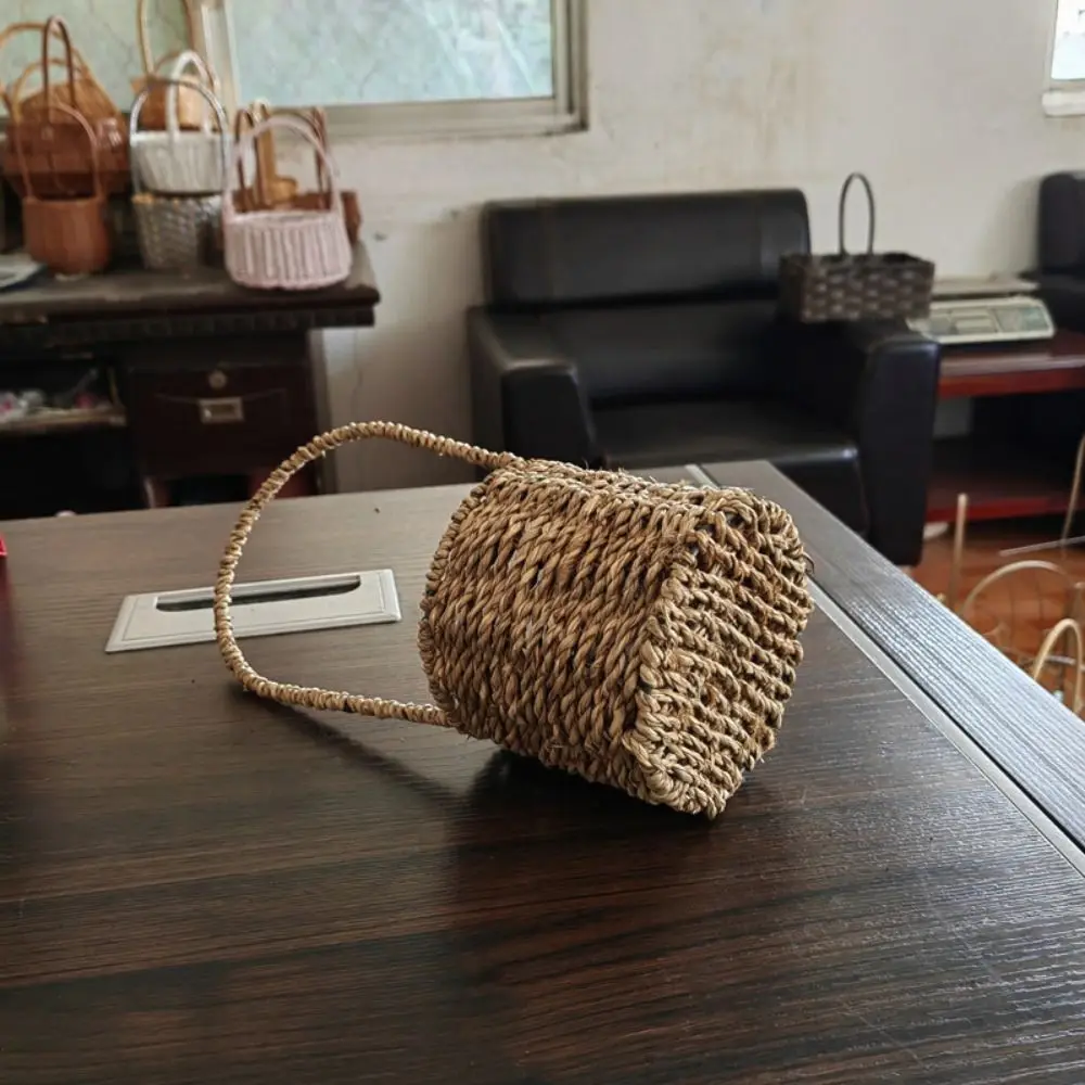 with Handle Imitation Rattan Handhold Household 2 Colors Braid Storage Baskets Handwoven Vegetable Fruit Flowers Holder