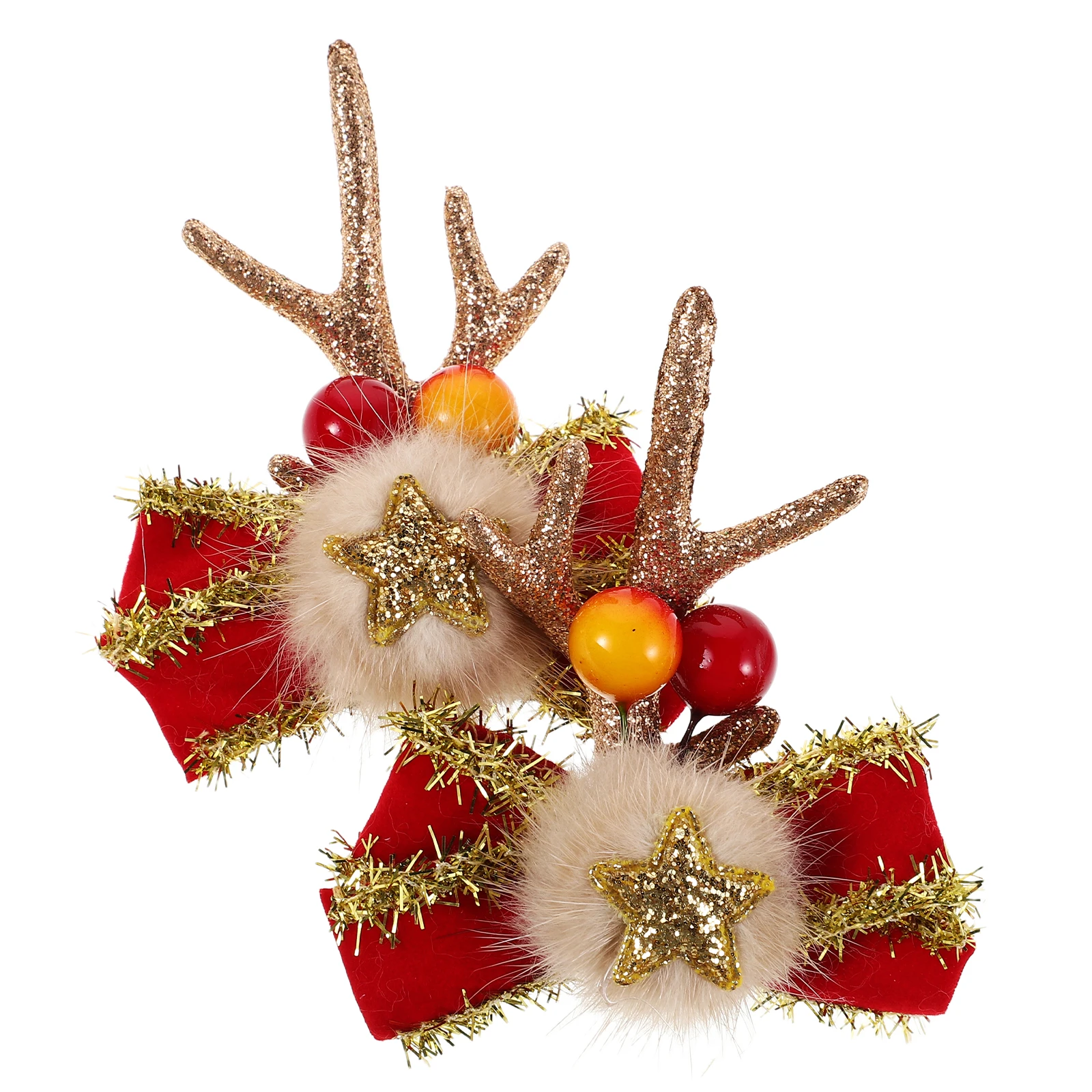 

2Pcs Christmas Antler Hair Clips Cute Antlers Headdress Hairpin Red Color Adjustable Fit Photo Props Holiday Xmas Accessories