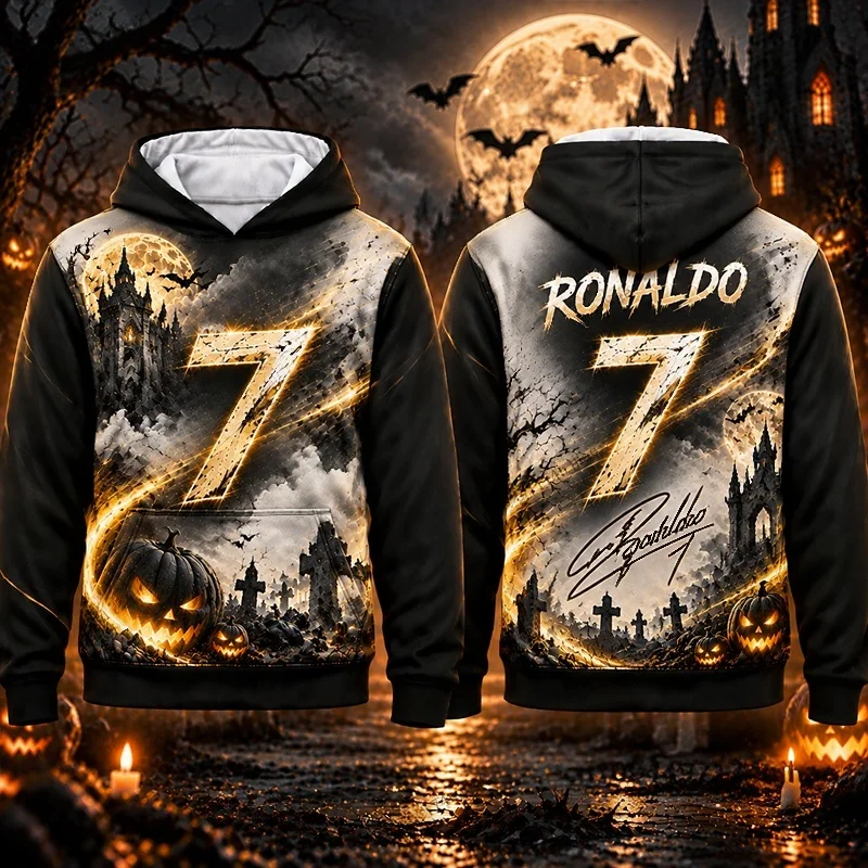 2026 Special Halloween Ronaldo #7 Print Hoodies for Men Women Long Sleeve Sportswear Sports Football Pullover Casual Kids Tops