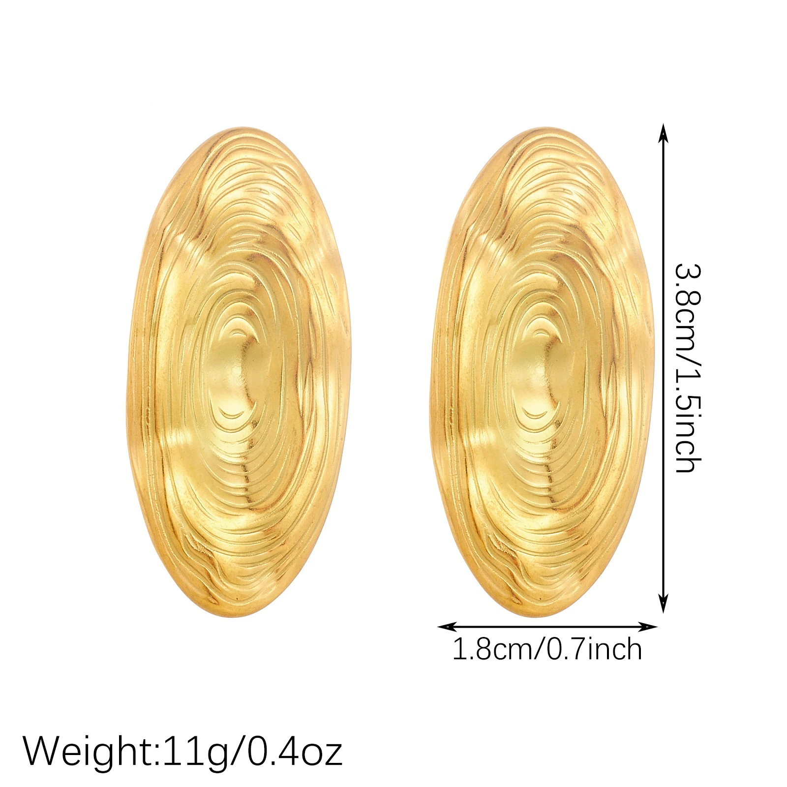 LAMENGLY 316L Stainless Steel Delicate Water Ripple Textured Oval Stud Earrings Gold Plated Jewelry Delicate Gift for Women Girl