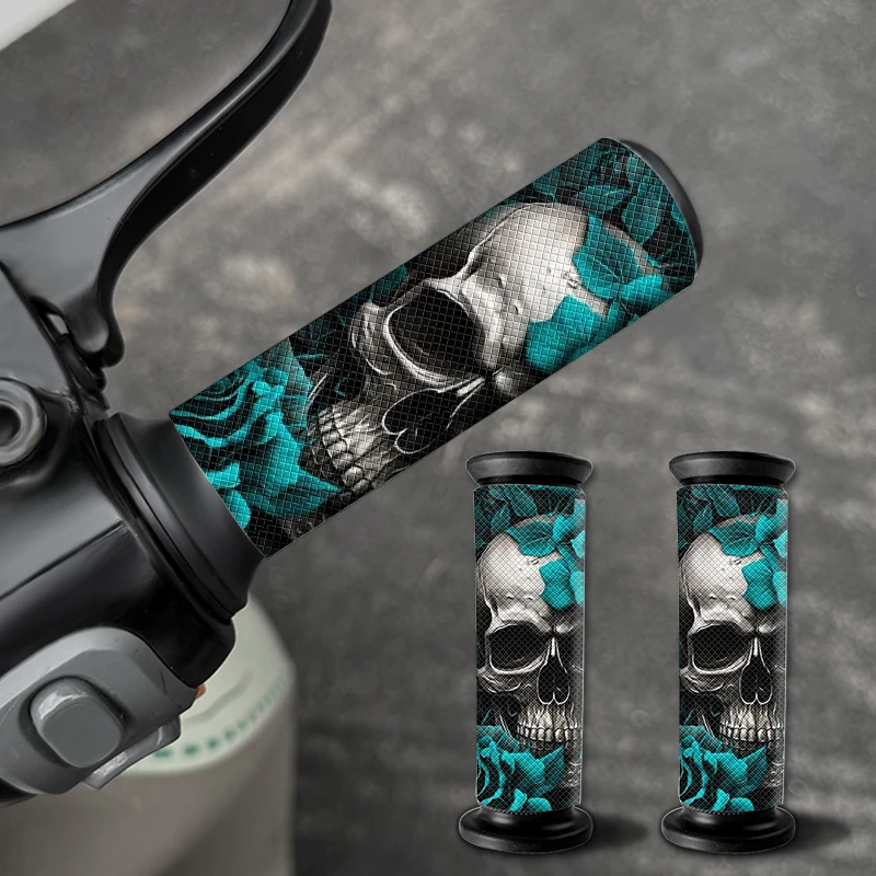 

2PCS Blue Rose Skeleton Motorcycle Handlebar Stickers Waterproof for DlY Bicycles Scooter Anti-slip Modified Vinyl Decals