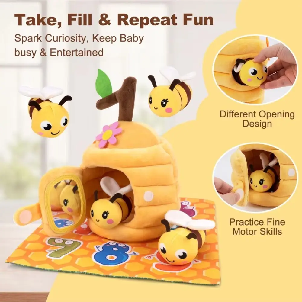 

Plush Toys Cartoon Animals House Bee Doll Fluffy Soft Simulated Farm Set Cute Kawaii Bees Build Their Hives Room Decoration
