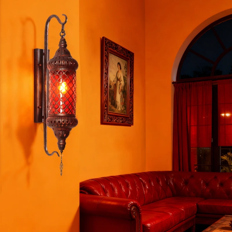 Moroccan Retro Iron Art Colorful Glass Wall Lamp for Home Corridor Hall Hallway Restaurant Cafe Hotel Villa Decorative  Lighting