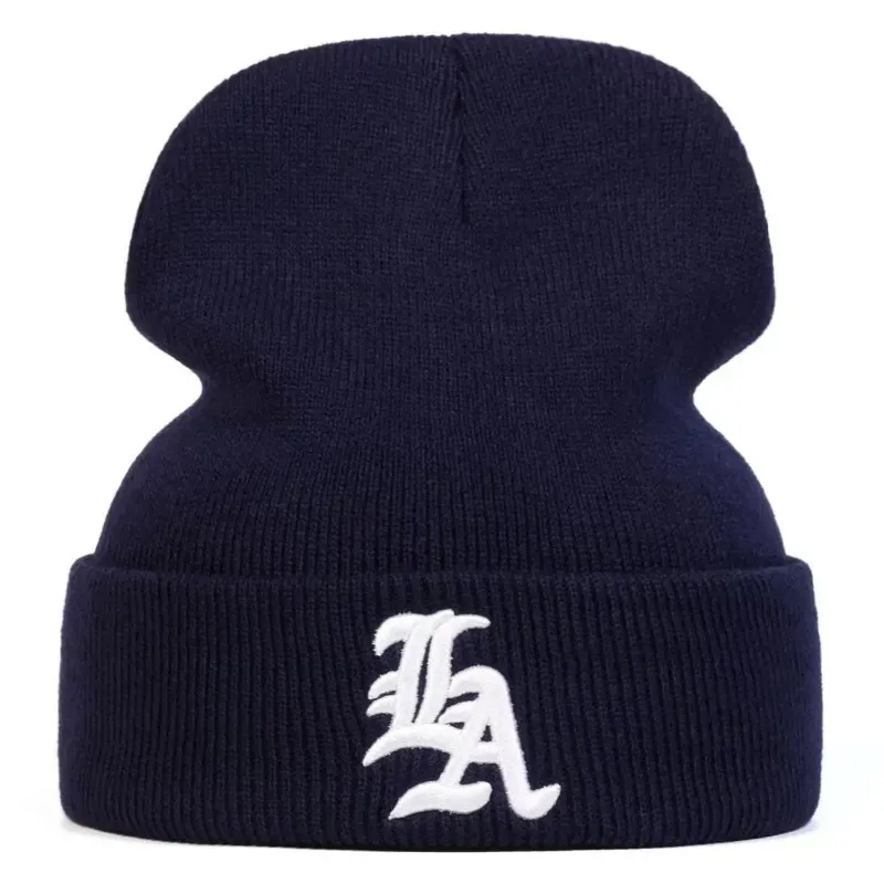 جديد الرجال النساء LA رسالة الجانب المطرزة الأرض محبوك قبعة شتاء دافئ الرياضة في الهواء الطلق قبعة لينة قبعة فول قبعة الصوف عادية #1