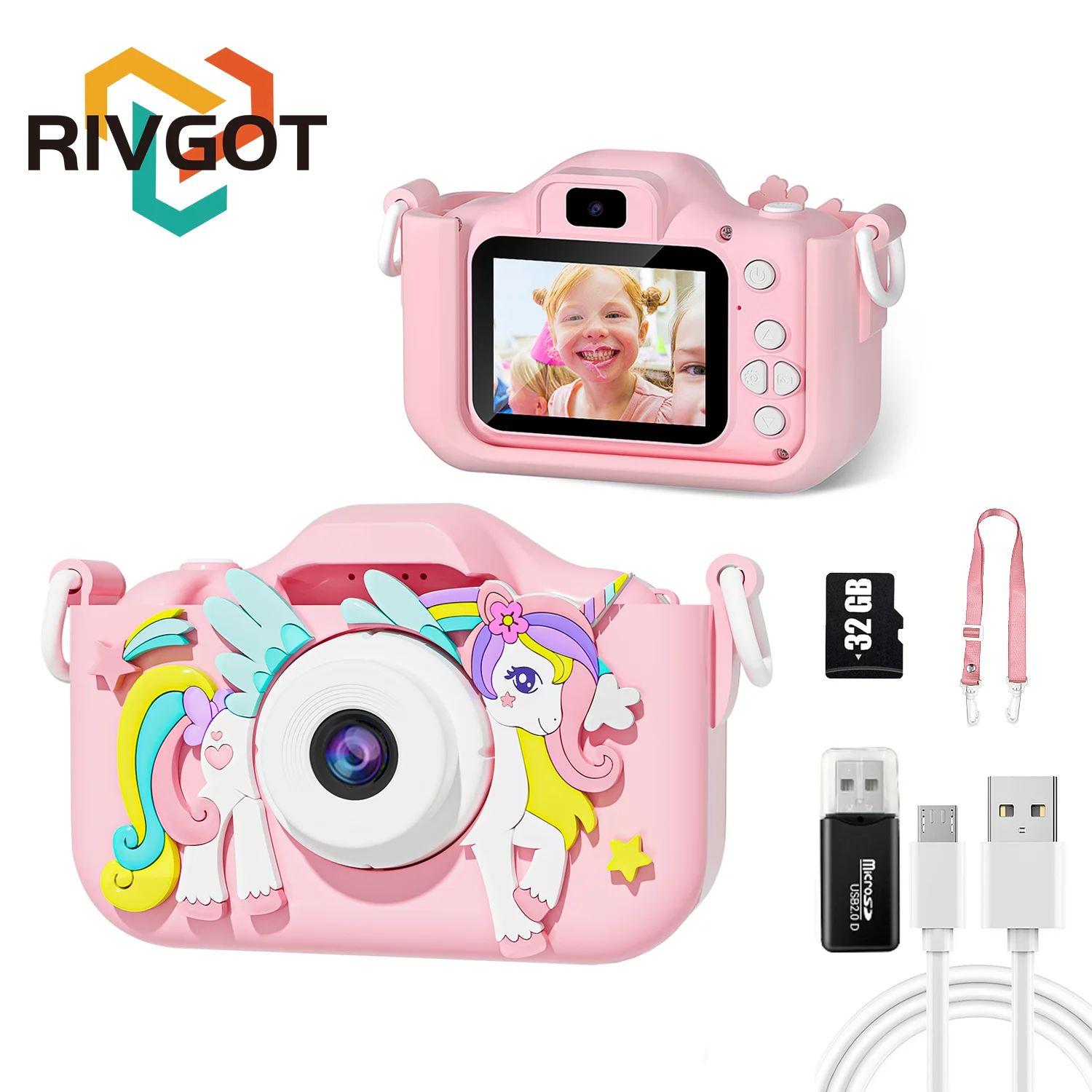 Kids Mini Camera Cartoon Unicorn Toys for Girls Boys Birthday Gifts 1080P HD 2inch Screen With Silicone Case Record Life Camera