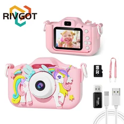 Mini cámara para niños, juguetes de unicornio de dibujos animados para niñas y niños, regalos de cumpleaños, pantalla HD de 1080P de 2 pulgadas con funda de silicona, cámara de vida para grabar