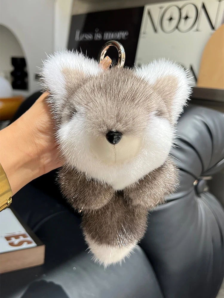 

Cute Fox Real Mink Fur Key Chains Plush Toy Women's Bag Charm Ornaments Car Keyring Trinkets Rearview Mirrors Pendant Girls Gift