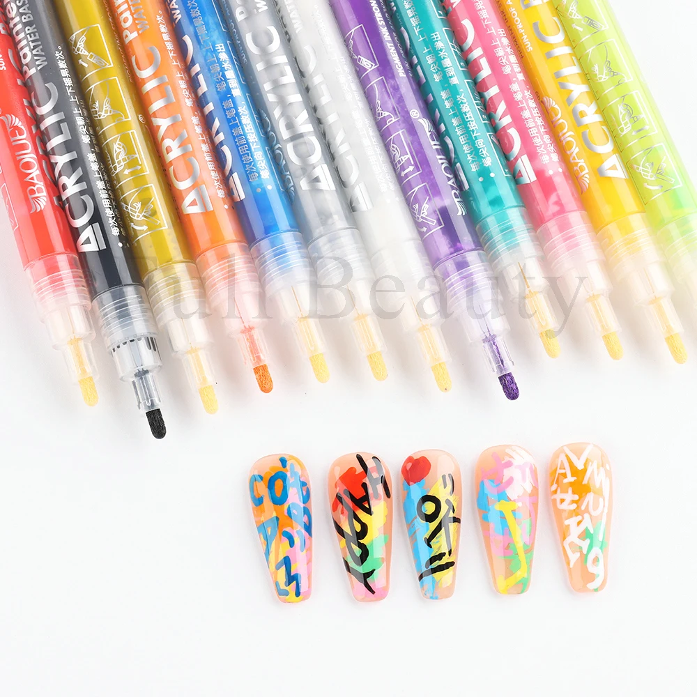 1Pcs Nail Art Graffiti Pen Waterproof Painting Marker Pen For Nails Neon Gel Polish Drawing Pencil Manicure Brushes NLTY01-12