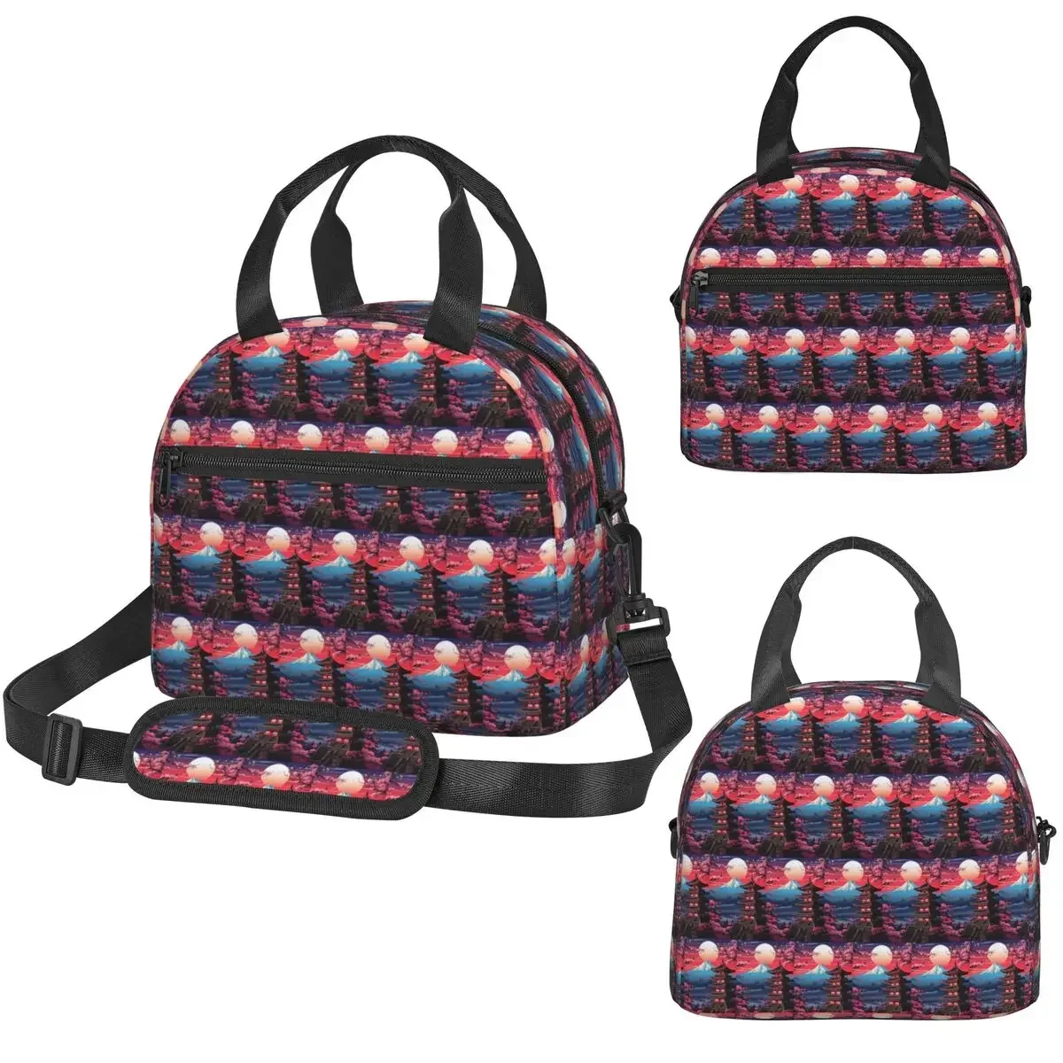 Japan Sakura Cherry Blossoms With A Red Rising Sun Insulated Lunch Bag for Women Office Cooler Thermal Box Tote Lunch Boxes