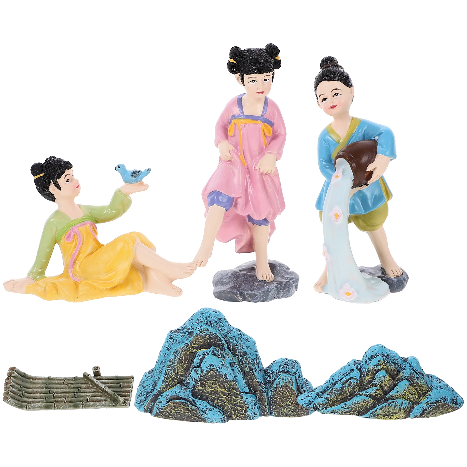 

Ancient Style Ornament Set Retro Statue Resin Material Desk Decor Creative Figurine Home Office Cartoon Figure Mini Model