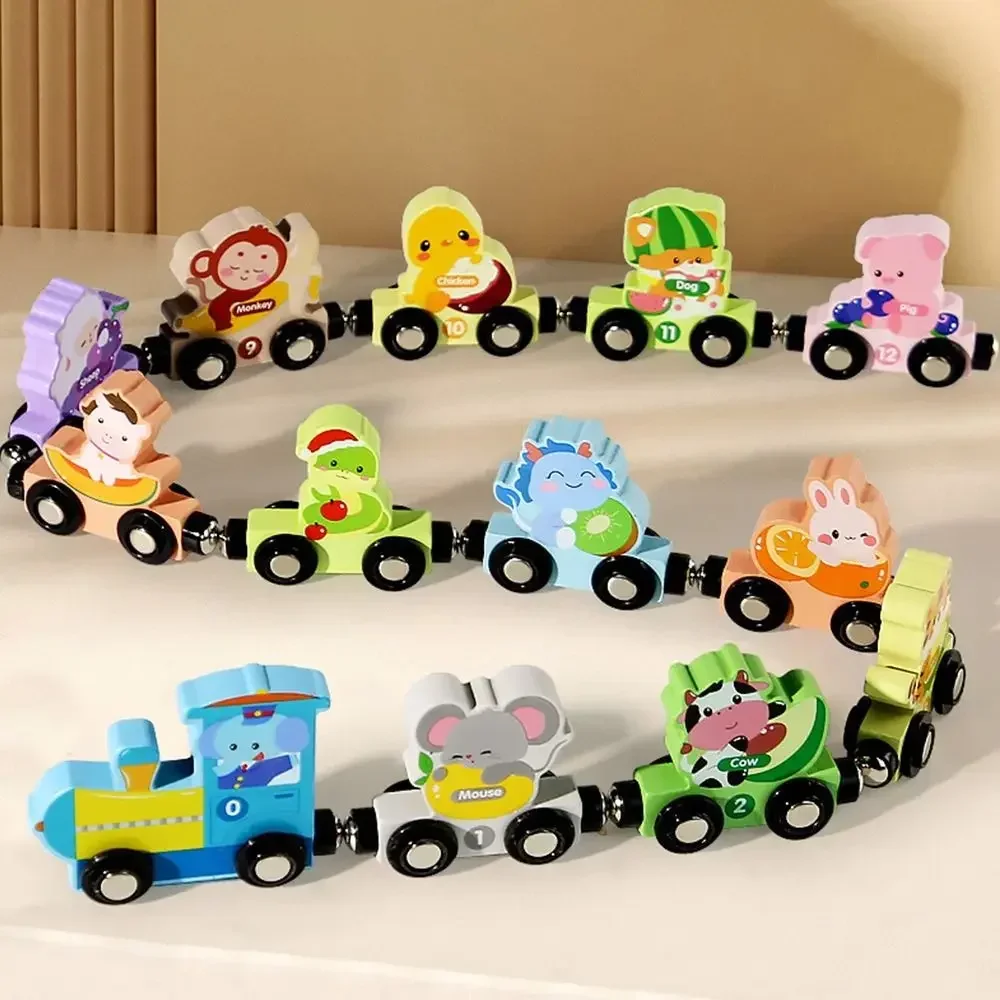 Jouets de Train à chiffres magnétiques colorés, blocs de construction éducatifs en bois, fruits et animaux, numéro dinosaure, Cognition Montessori