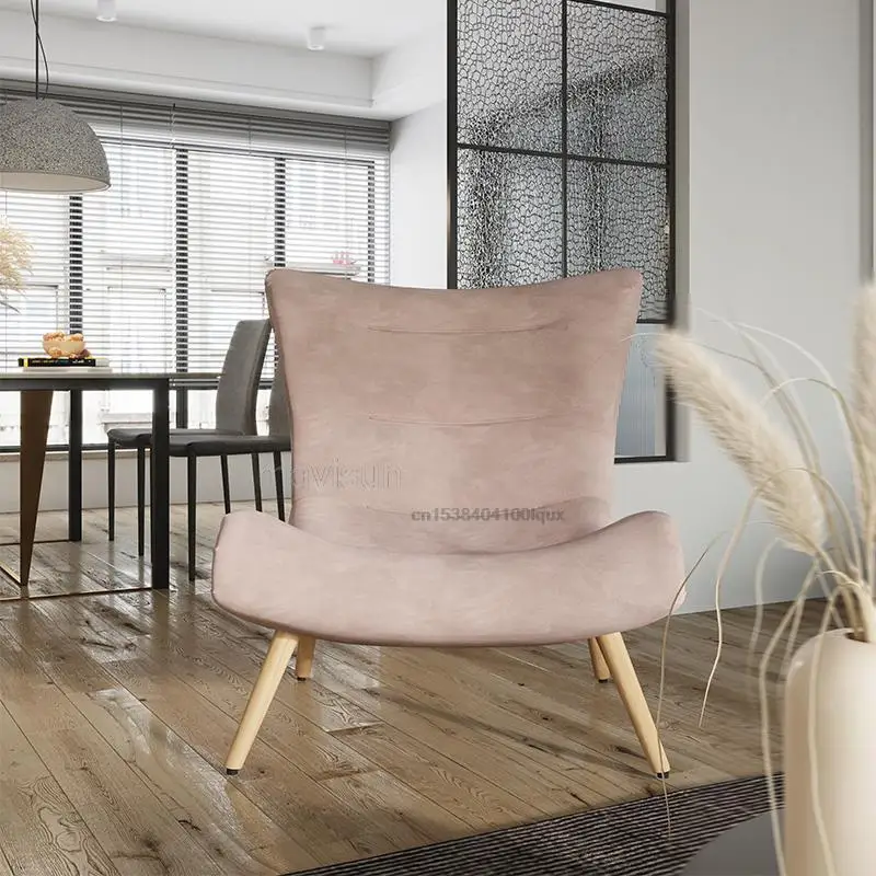 Ins Nordic High-Backed Upholstered Single Sofa Chair Casual Living Room Balcony Bedroom Family Pink Chair Indoor Home Furniture image 3