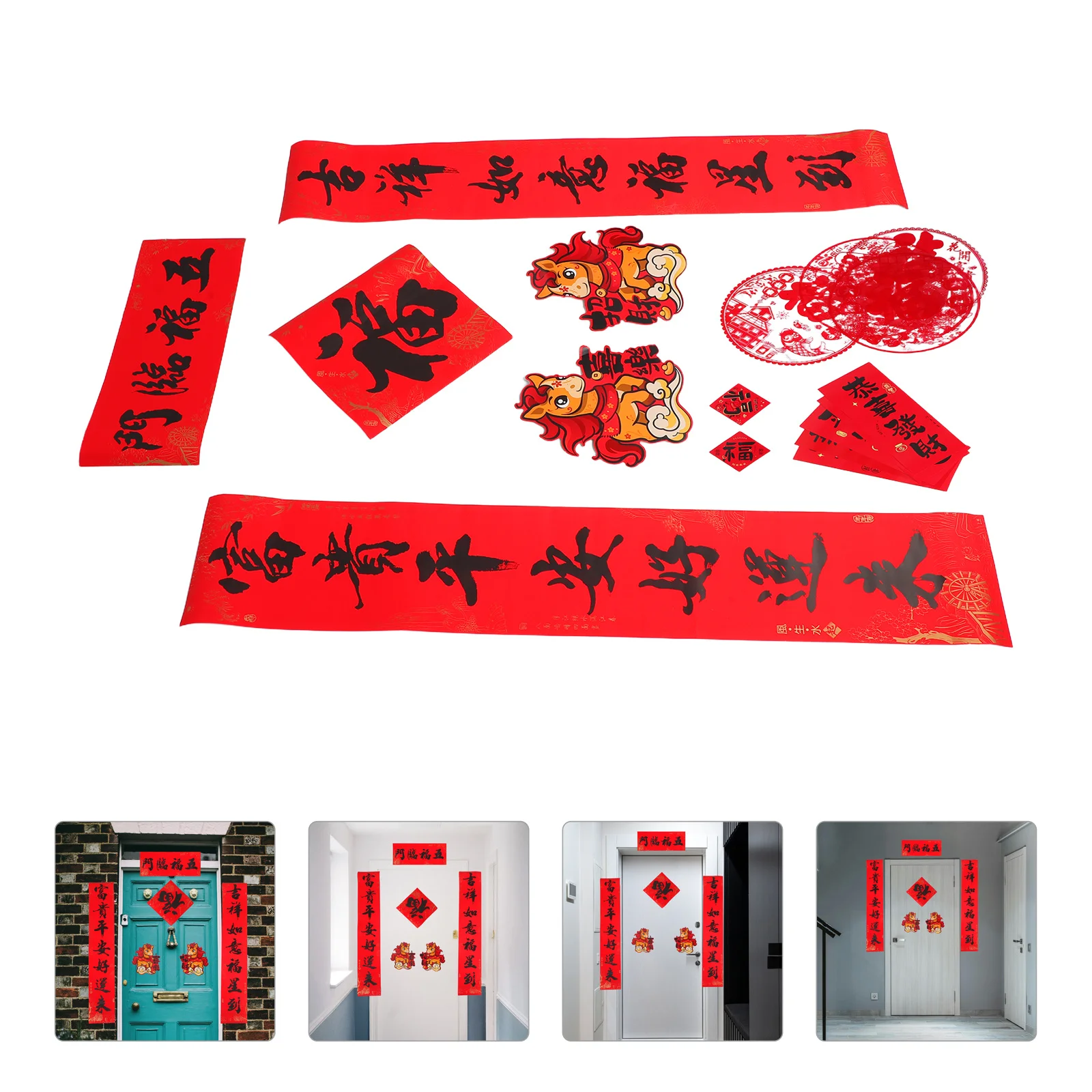 

32Pcs Chinese Spring Couplets Year of The Horse Fu Character Door Sign Banner Spring Festival Wealth Good Luck