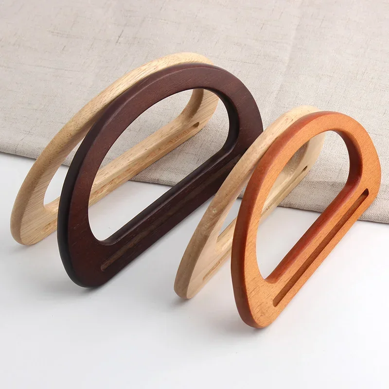 2PCS Wooden Shoulder Bag Wallet D-Shaped Handle Replacement Accessories Crochet Bag Straw Bag Beach Bag DIY Solid Wood Handle