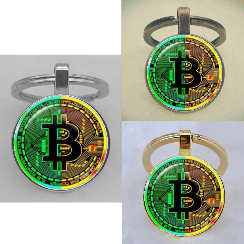 2023 Fashion Bitcoin Design Glass Cabochon Metal Pendant Classic Men\'s Women\'s Keychain Keyring Jewelry Keychain Gift Memorial