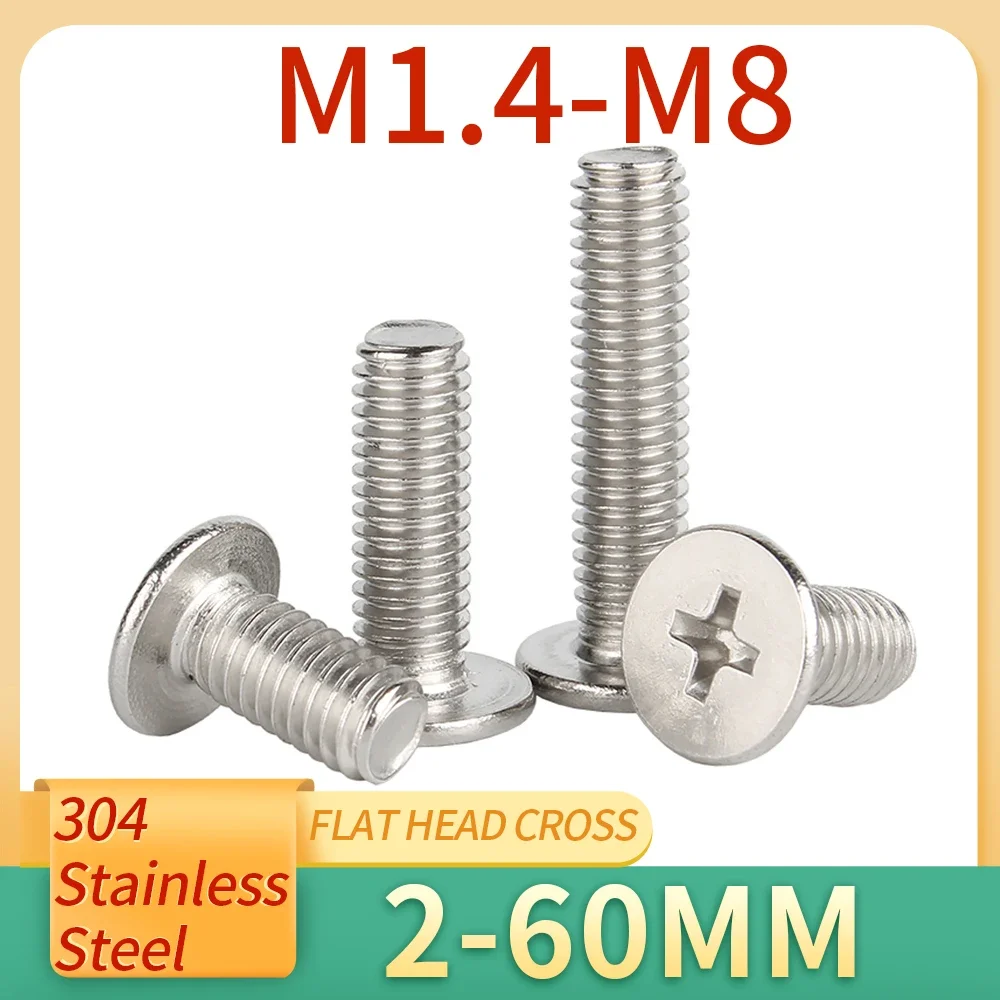 

5-20Pcs M1.4 M1.6 M2 M2.5 M3 M4 M5 M6 M8 CM Cross Phillips Ultra Thin Super Low Flat Wafer Head Screw Bolt 304 Stainless Steel