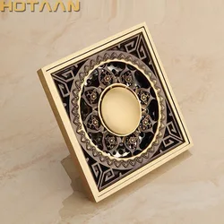 . High Quality Antique Brass Carved Flower Art Bathroom Accessory Floor Drain Waste Grate100mm*100mm YT-2101