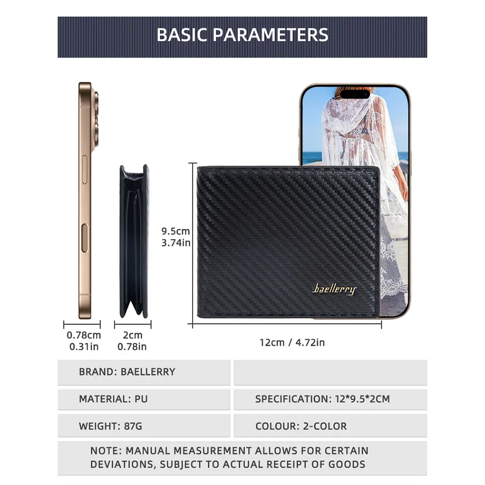 New Simple Short Men RFID Wallets Top Quality Zipper Coin Pocket Male Purses Carbon Fiber Card Holder Slim Wallet For Boys