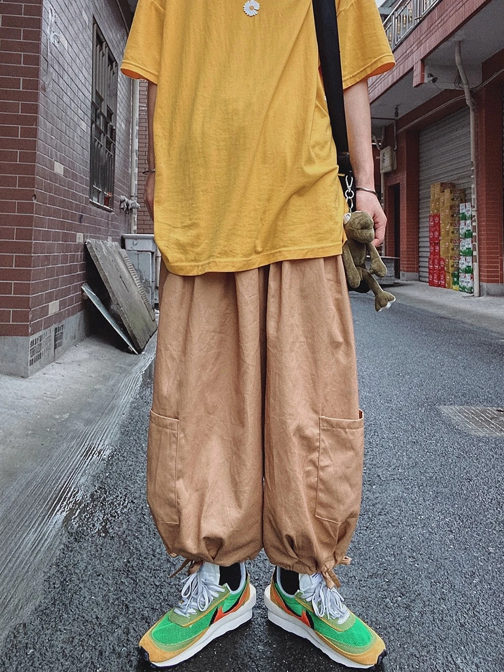 

Hip Hop Skateboarding Pants Ankle-Banded Knickerbockers Japanese Style Loose plus Size Wide Legs Drawstring Leisure Overalls Men