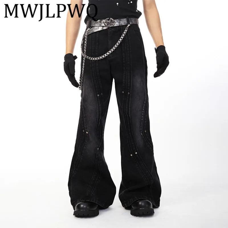

MWJLPWQ Deconstructed Split Patchwork Design Gradient Wide-Leg Flared Jeans Men's High Street Autumn Straight-Leg Pants 11805