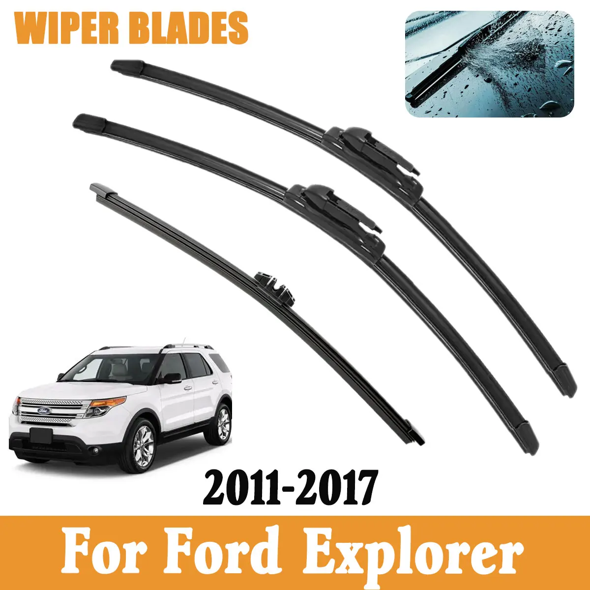 

3 шт. автомобильных дворников для Ford Explorer 2011-2017, передние и задние щетки стеклоочистителя, аксессуары для автомобильных стекол