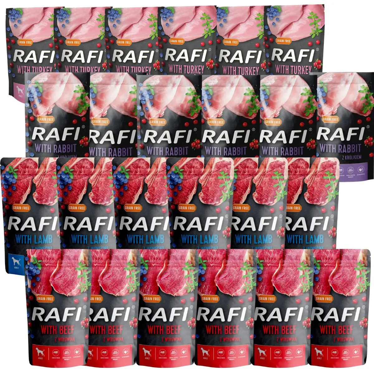 Rafi Wet Dog Food Mix of Flavors 500 g x 24 Pieces