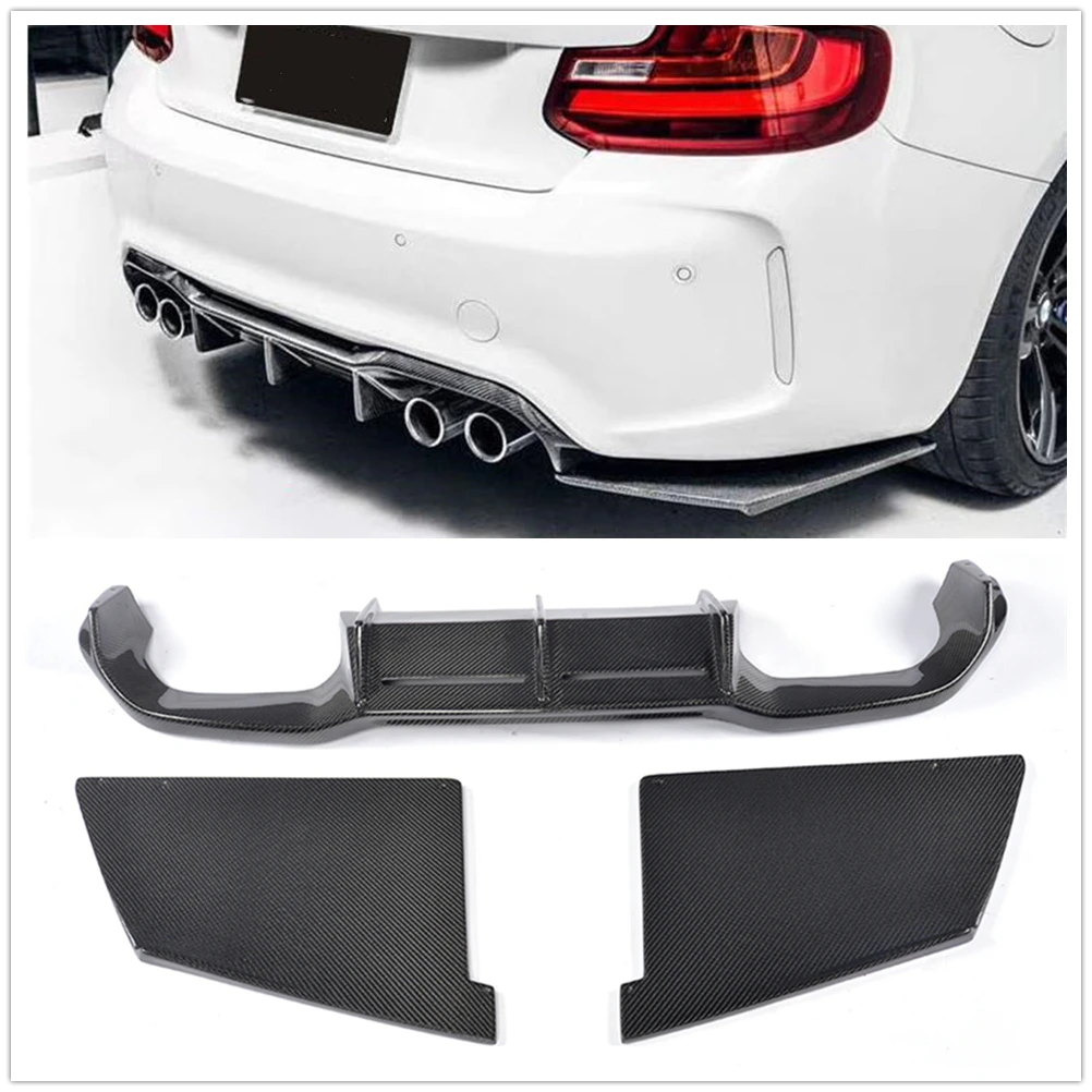 Rear Diffuser Lip & Lower Bumper Cover Corner Guard Splitter Carbon Fiber For BMW F87 M2 2 Door MTC Style 2016-2022