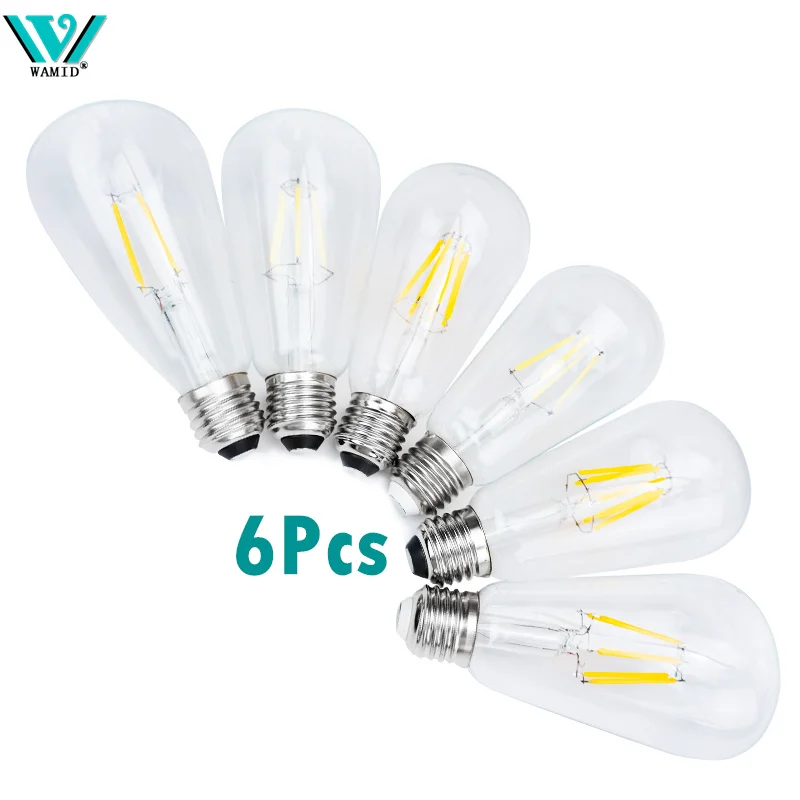 

6PCS LED ST64 2W 4W 6W 8W AC 220V 230V 240V Filament Bulb E27 Cold Warm White Light Vintage Edison Lamp Retro Glass Appearance