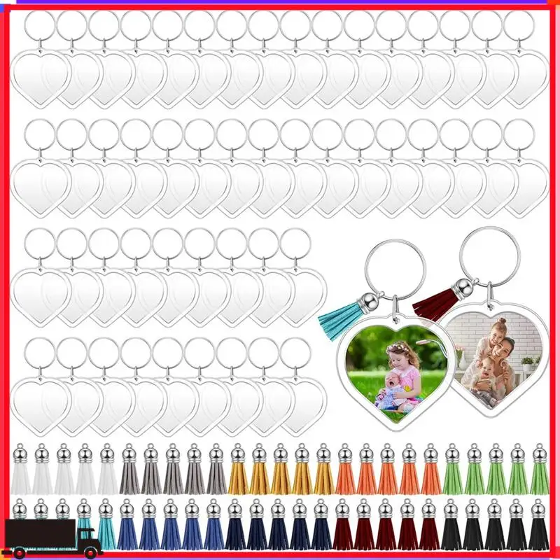 Premium 50 Sets Snap-In Acrylic Photo Frame Keychain Custom Insert Photo Keyring Clear Blank Picture Keyring With Tassels