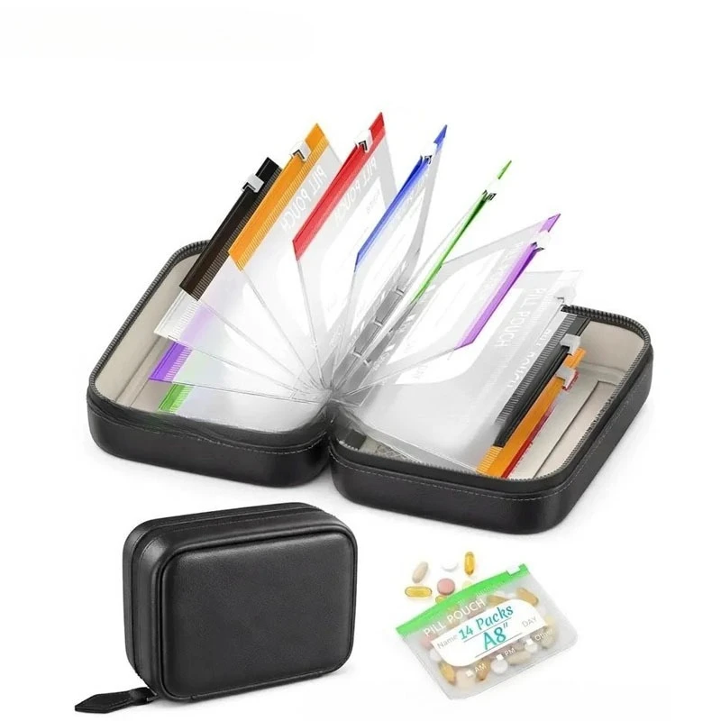Waterproof Pill Pouch Set,  A8 Waterproof Pill Organizer Set, 7 to 14 Days of Meds and Medicine Crush-Resistant Shell