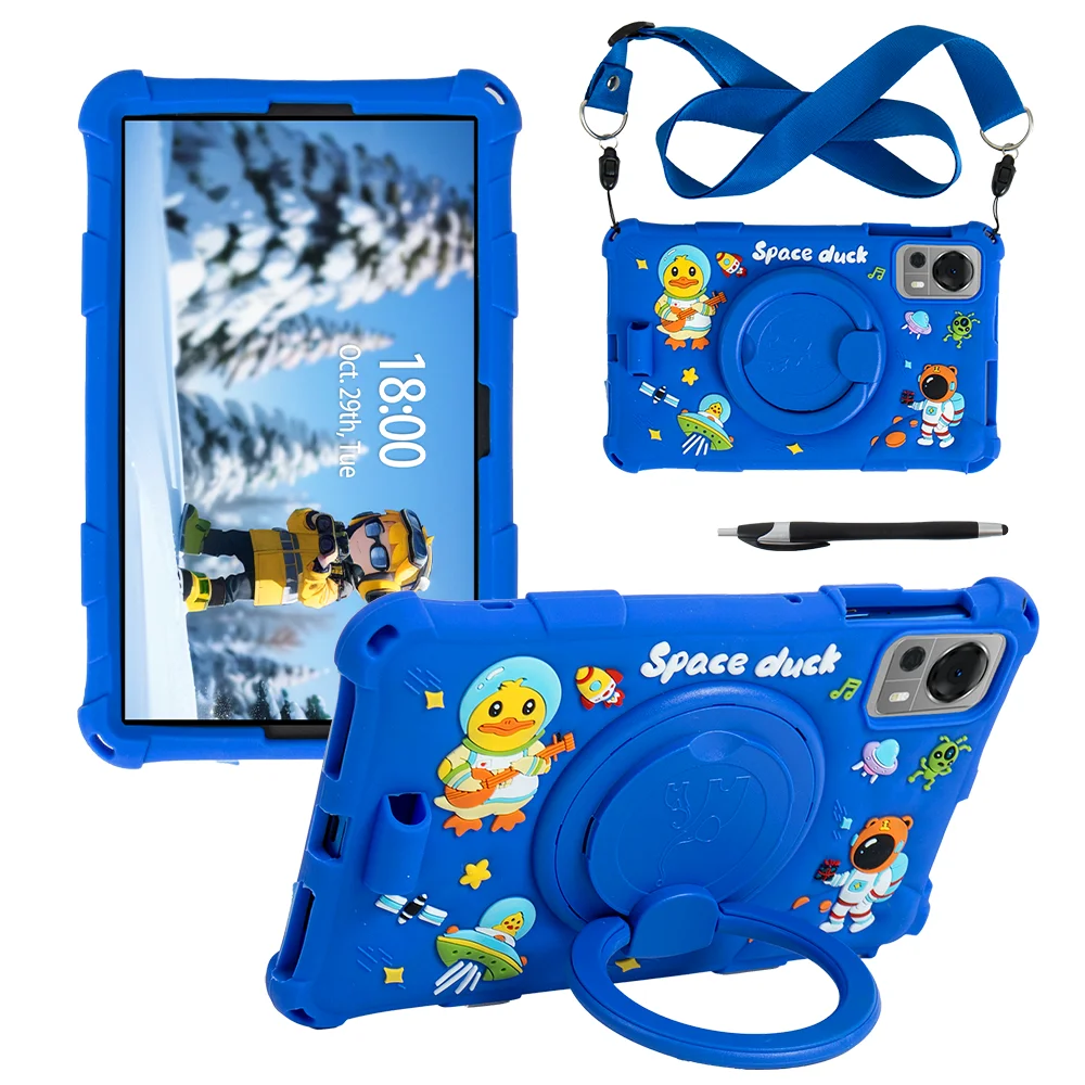 

8.4 inch Universal Case For Doogee T20 Mini 2023 Rotating Stand Kids Cartoon Cover With Handle Grip Shoulder Strap Soft Silicone