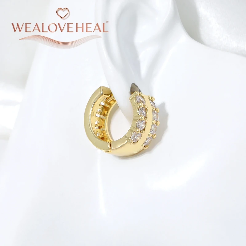 ohrringe, ohrringe damen, 1/2 Paar 18K vergoldete Messing-Ohrringe mit doppelter Reihe Zirkonia für Damen, ausgehöhlte, trendige Huggie-Creolen für Alltag und Party, Geschenk-Schmuck – Detail 20