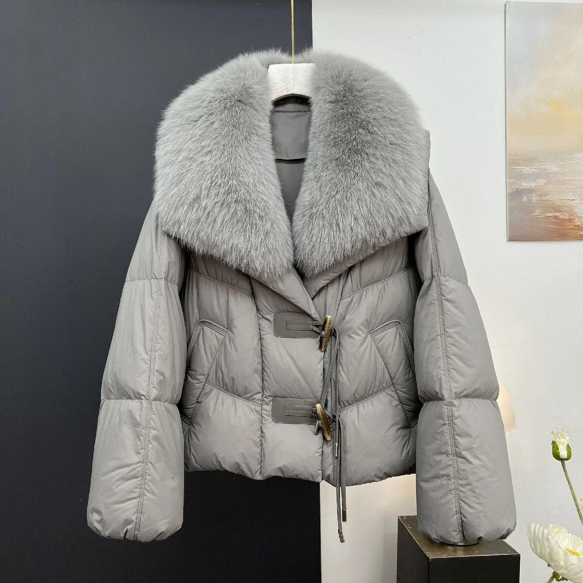 Winter Clothing New Haining True Fur Fur Collar Goose Down Coat Fur Coat Women's Short Style Thick Puff Young