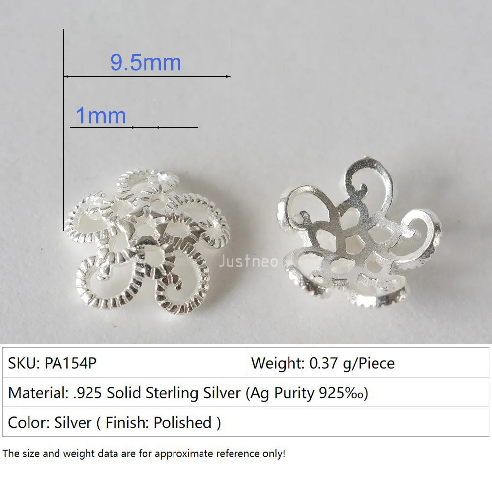 solid 925 sterling silver flower bead cap, spacer bead caps, jewelry diy silver findings/components