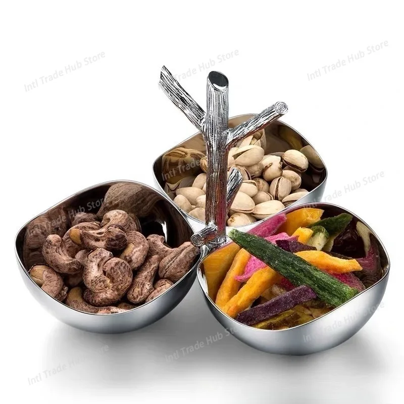 Luxury Stainless Steel 3-Section Snack Bowl Serving Bowl Dessert Plate for Home Decoration Table Kitchen Party