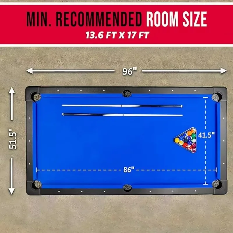 

Billiards Table - Portable Pool Table - Includes Full Set of Balls, 2 Cue Sticks, Chalk and Felt Brush; Choose Size and Color