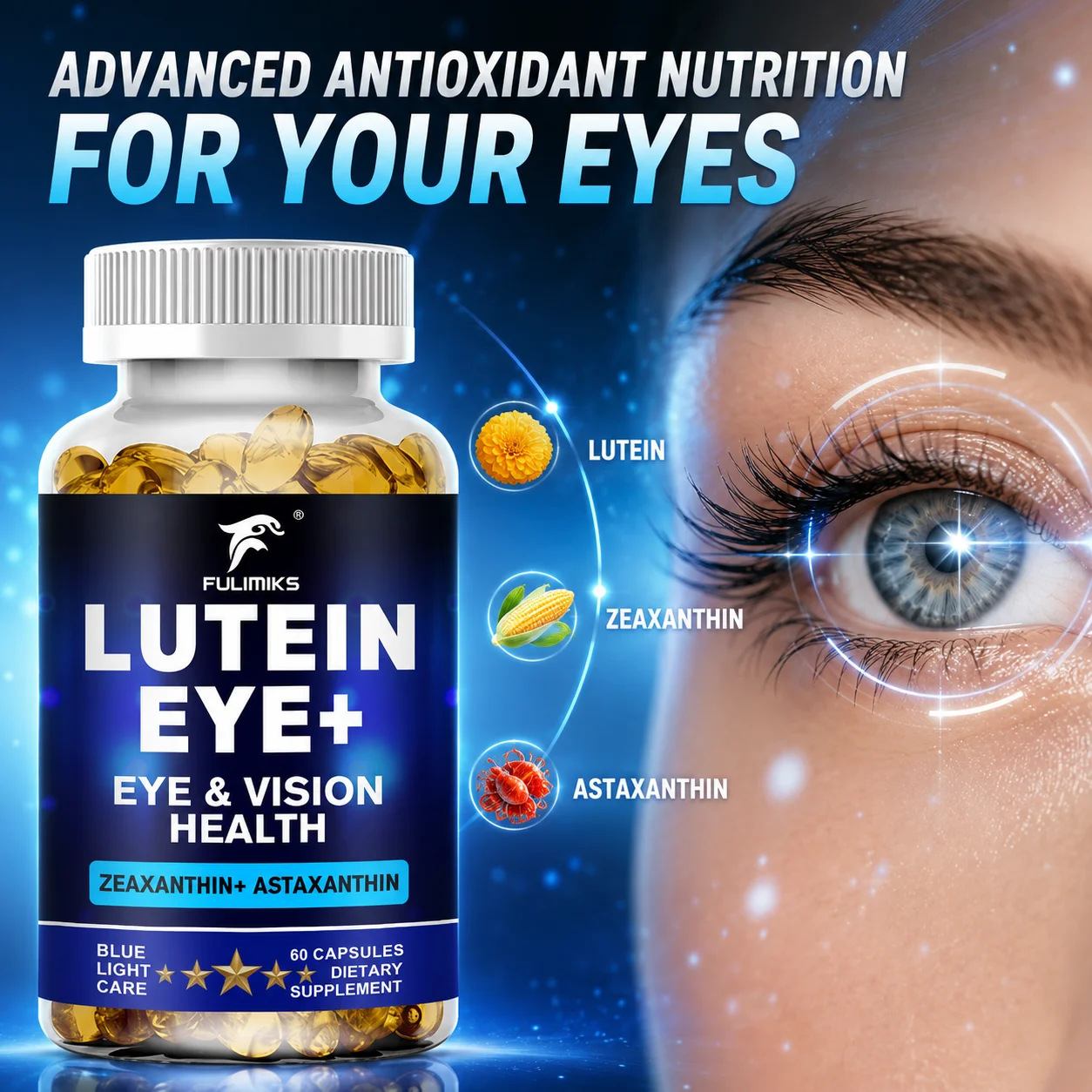 Lutein Eye+ Supplement with Zeaxanthin & Astaxanthin, Help Maintain Healthy Vision, Support Eye Comfort Against Blue Light