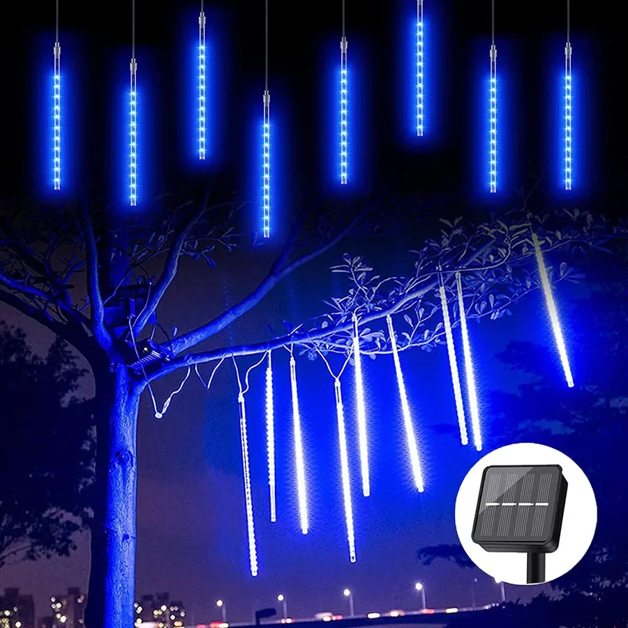 

50CM Solar Meteor Shower Rain Light 8 Tube Outdoor Solar Christmas String Light Solar Powered Snow Falling Raindrop Icicle Light