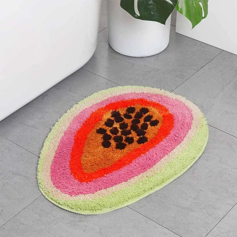 Cute Passion Fruit Shaped Bathroom Rug Absorbent Bathtub Rug Non-Slip Bedroom Kitchen Cartoon Area Rug Shower Foot Carpet 바닥 깔개