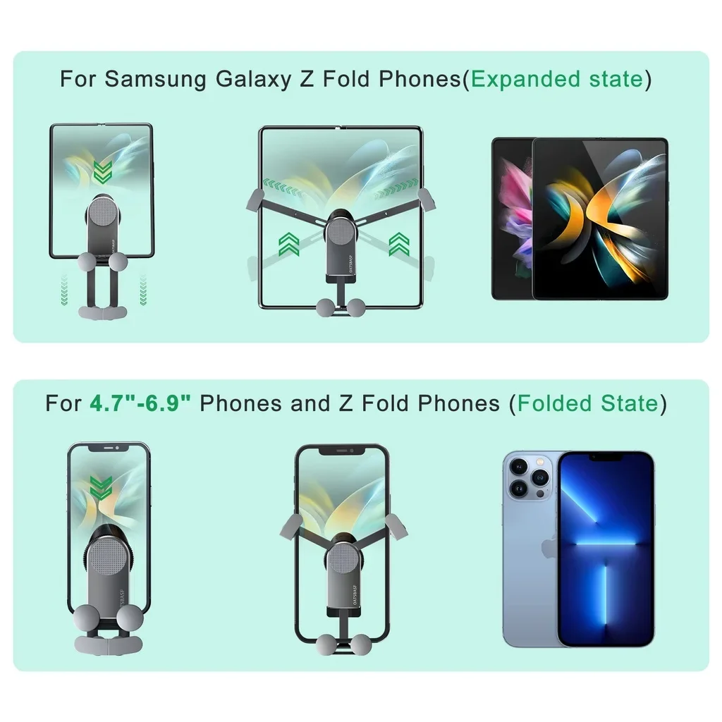 Oatsbasf Z أضعاف 5 سيارة جبل حامل هاتف السيارة لسامسونج غالاكسي Z أضعاف 6 5 4 3 سيارة الجاذبية تنفيس الهواء قاعدة تركيب مزودة بمشبك صالح حافظة سميكة